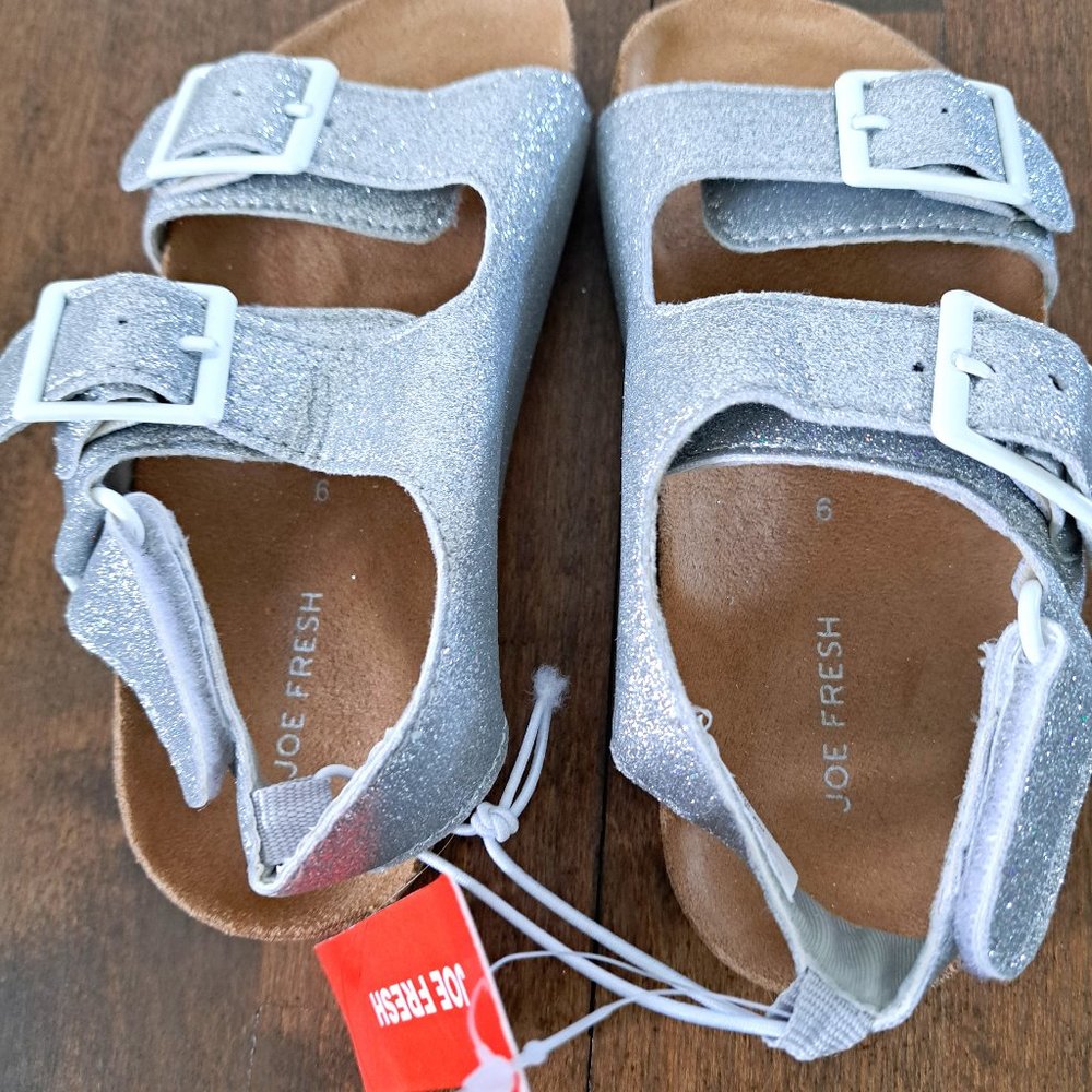Joe Fresh silver glitter sandals NWT toddler girl size 6